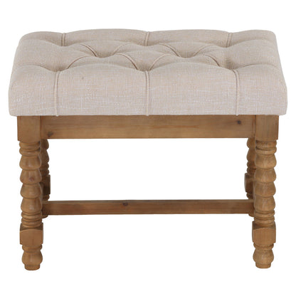 Cortesi Home Tacoma Wooden Ottoman in Beige, Tufted
