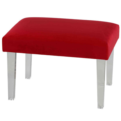 Cortesi Home Whitecrest Bench Ottoman with Clear Acrylic Legs 24" Wide, Red Velvet
