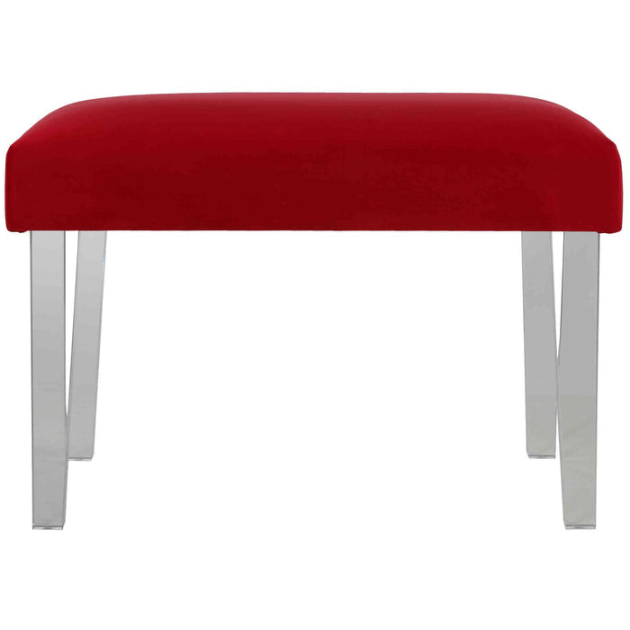Cortesi Home Whitecrest Bench Ottoman with Clear Acrylic Legs 24" Wide, Red Velvet