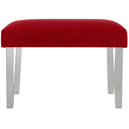 Cortesi Home Whitecrest Bench Ottoman with Clear Acrylic Legs 24" Wide, Red Velvet