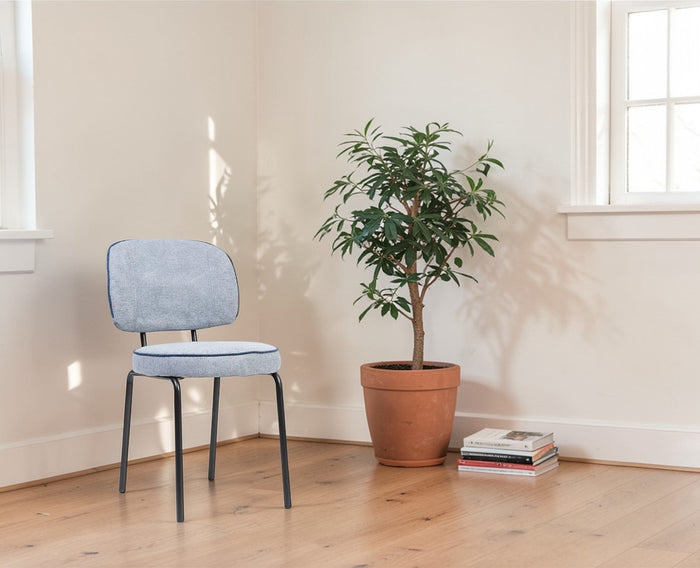 Cotton Relae Dining Chair with Metal – Modern Upholstered Dining Chair with Metal Legs Furniselan Dusty Blue