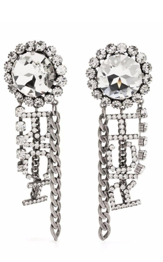 Alessandra Rich Crystal Chain Earrings - Runway Catalog