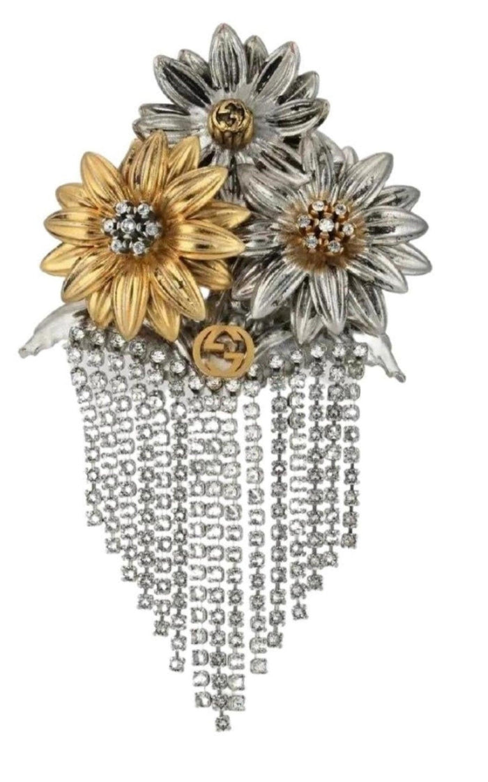 Gucci Crystal Flower Fringe Brooch - Runway Catalog