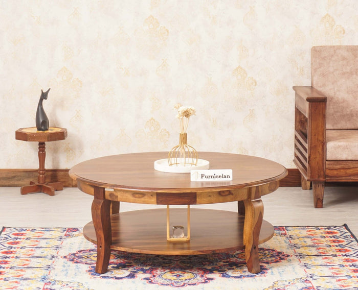 Denmark Sheesham Wood Round Coffee Table - Coffee Table - Furniselan - Teak-Finish