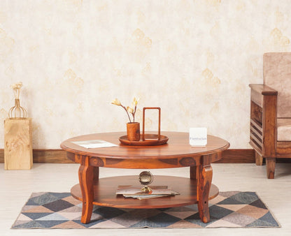 Denmark Sheesham Wood Round Coffee Table - Coffee Table - Furniselan - Maple-Finish