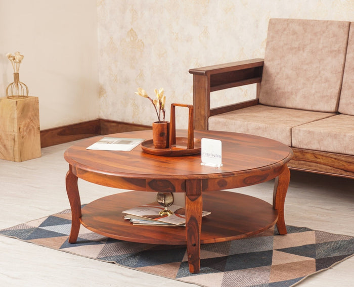 Denmark Sheesham Wood Round Coffee Table - Coffee Table - Furniselan - Maple-Finish