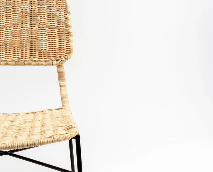 Dosly Rattan Pulut Iron Chair  – Modern Upholstered Dining Chair for Home & Café Light Tan