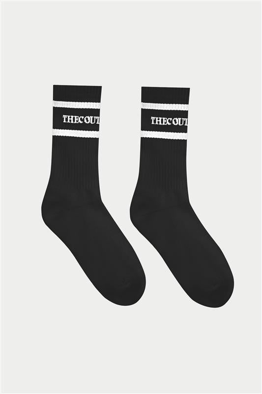DOUBLE STRIPE COPYRIGHT SOCK - BLACK