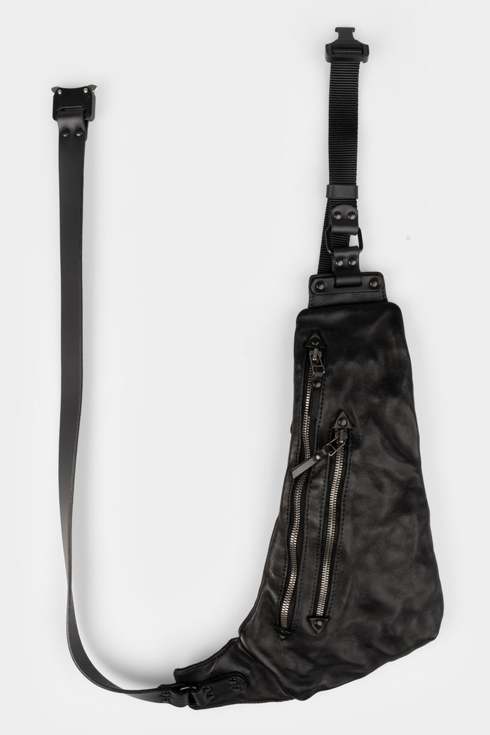 Double zip crossbody leather bag