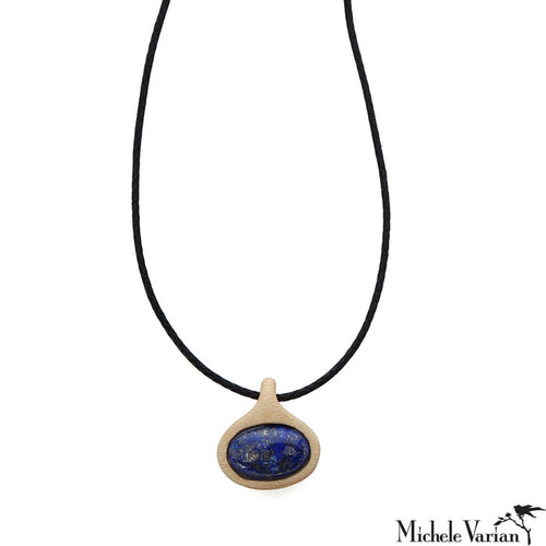 Necklace with a blue pendant on a white background