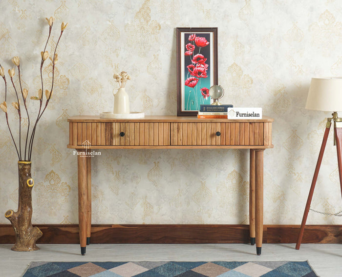Eiffel Wooden Two Drawer Console Table Furniselan Natural Finish