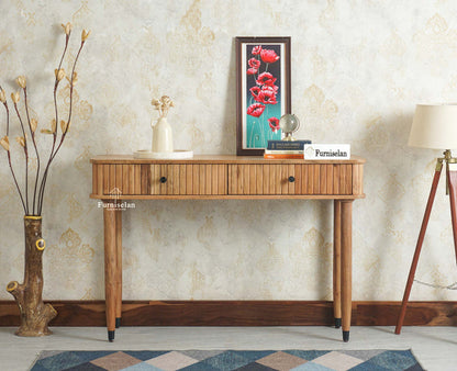 Eiffel Wooden Two Drawer Console Table Furniselan Natural Finish