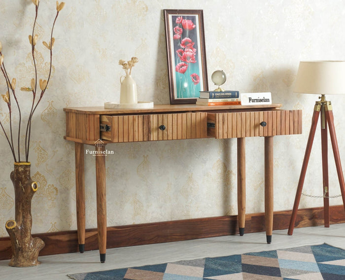 Eiffel Wooden Two Drawer Console Table Furniselan Natural Finish
