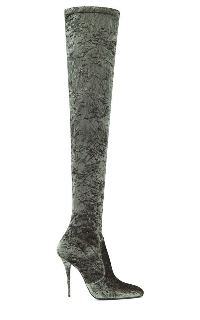 Saint Laurent Ella Velvet Over - the - knee Boots - Runway Catalog