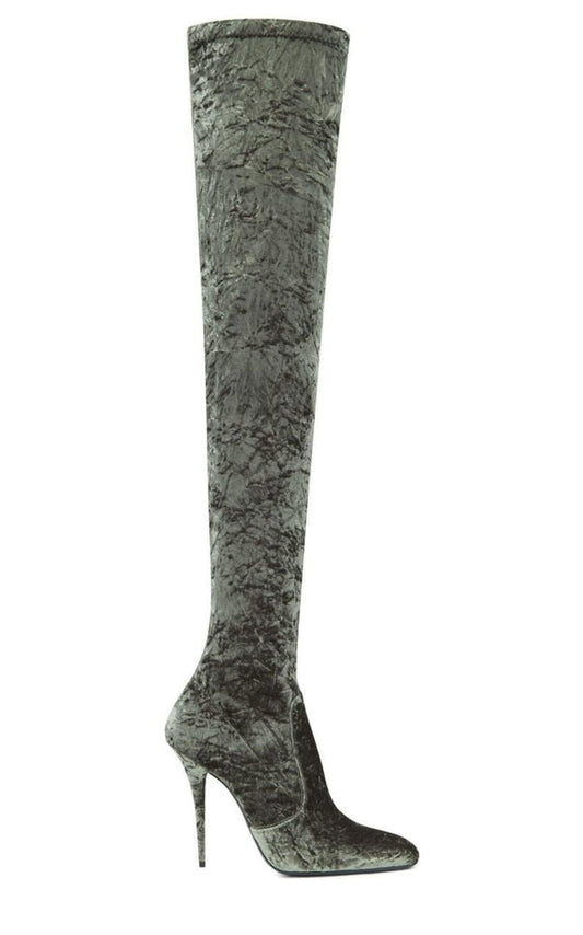 Saint Laurent Ella Velvet Over - the - knee Boots - Runway Catalog