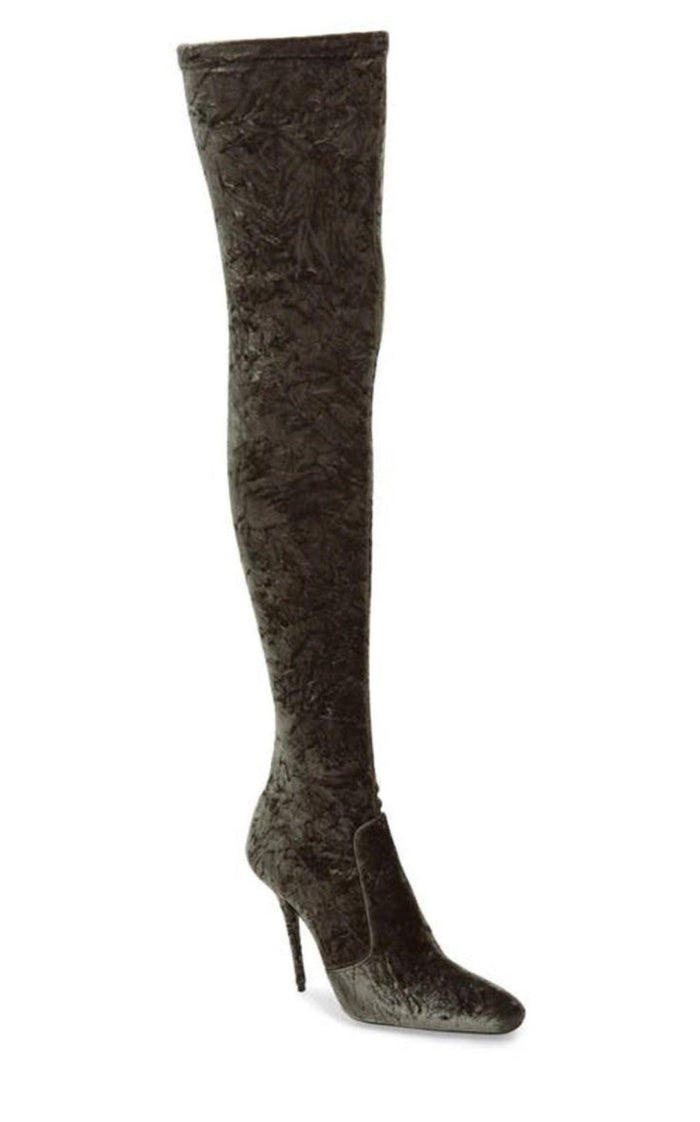 Saint Laurent Ella Velvet Over - the - knee Boots - Runway Catalog