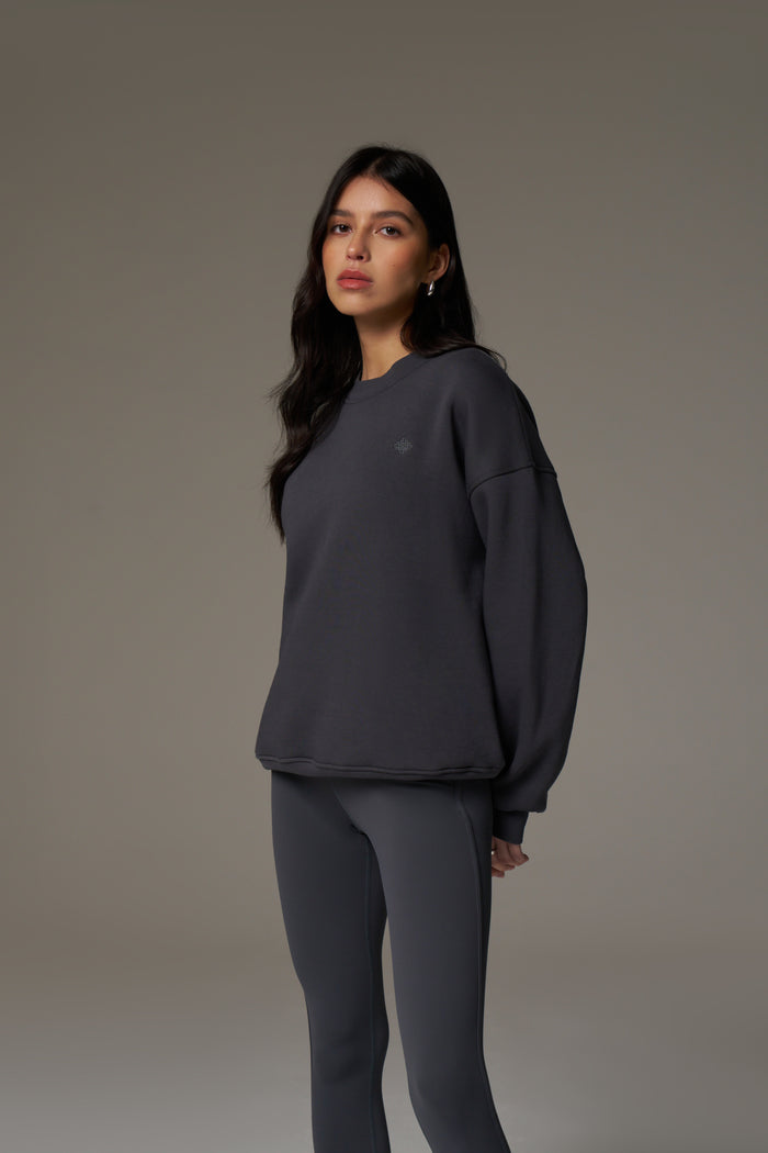 EMBLEM EMBROIDERED SWEATSHIRT - CHARCOAL