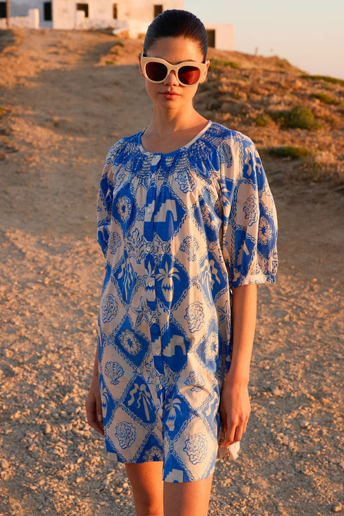 Embroidered Button Mini- Asterias Blue