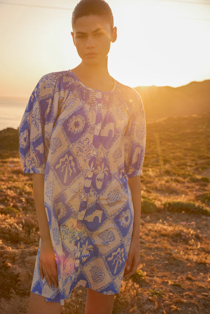Embroidered Button Mini- Asterias Blue