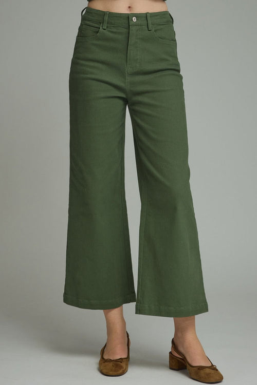 ENTRO Solid Cropped Pant In Forest
