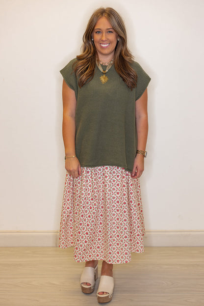 Women's olive green short sleeve sweater knit top by Wishlist, perfect for the office
