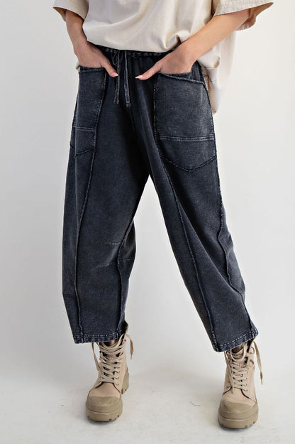 easel wide leg barrel pants drawstring