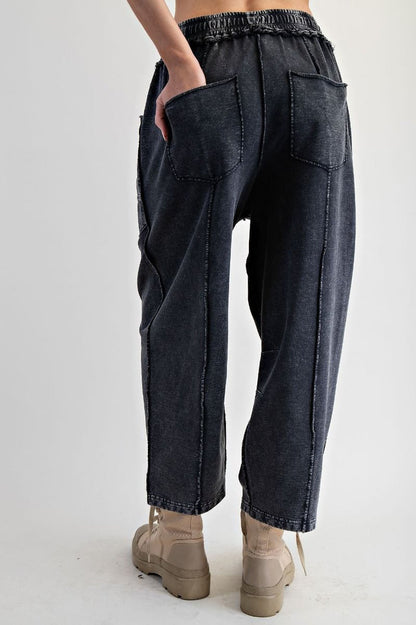 easel wide leg barrel pants drawstring back