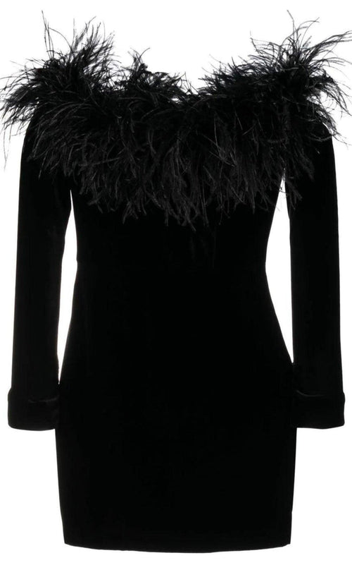 Alessandra Rich Feather - trim Velvet Mini Dress - Runway Catalog