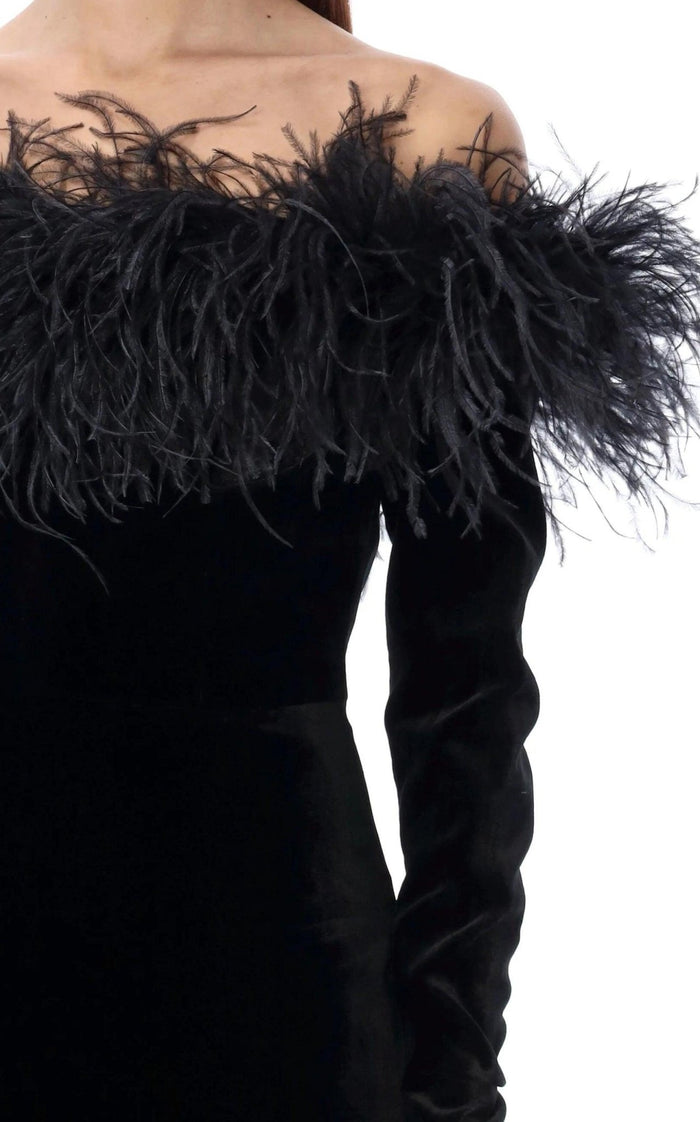 Alessandra Rich Feather - trim Velvet Mini Dress - Runway Catalog