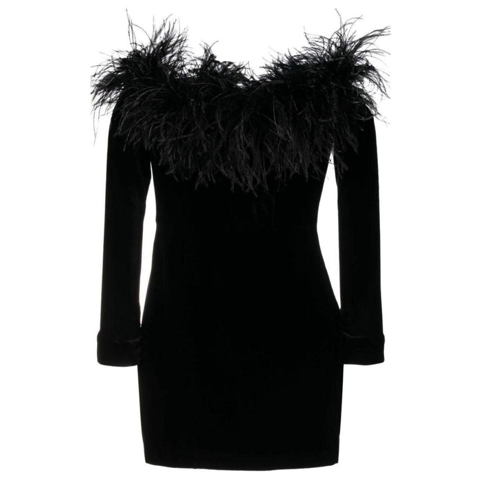 Alessandra Rich Feather - trim Velvet Mini Dress - Runway Catalog
