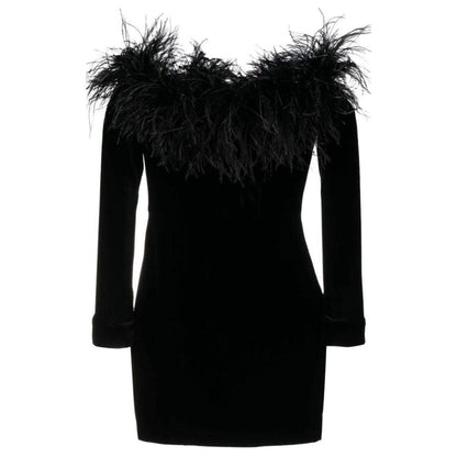 Alessandra Rich Feather - trim Velvet Mini Dress - Runway Catalog
