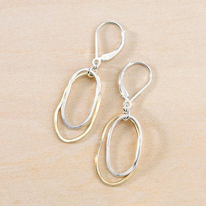 Flame Earrings, Gold and Silver Dainty Oval Hammered Dangle
