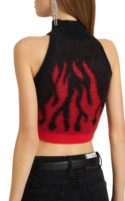Alessandra Rich Flames Jacquard Knit Crop Top - Runway Catalog