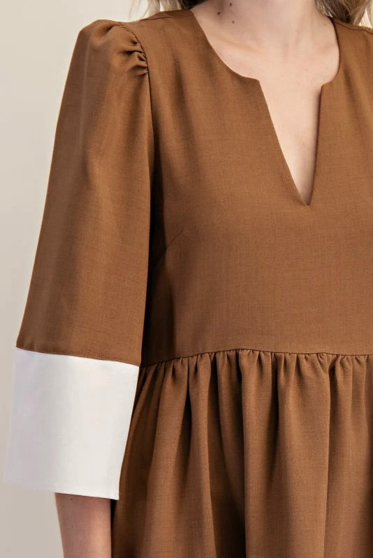 women's thanksgiving brown dress front details