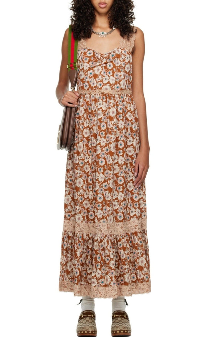 Gucci Floral - print Lace - trimmed Twill Dress - Runway Catalog