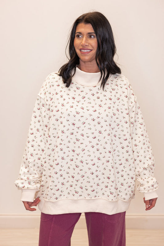 Floral Printed Mock Neck Sweatshirt