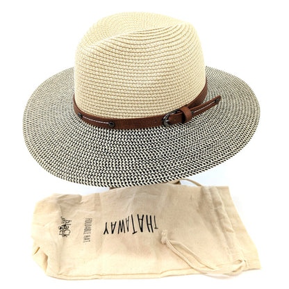 Folding Panama Style Travel Sun Hat - Mottled/Natural with Belt (57cm)