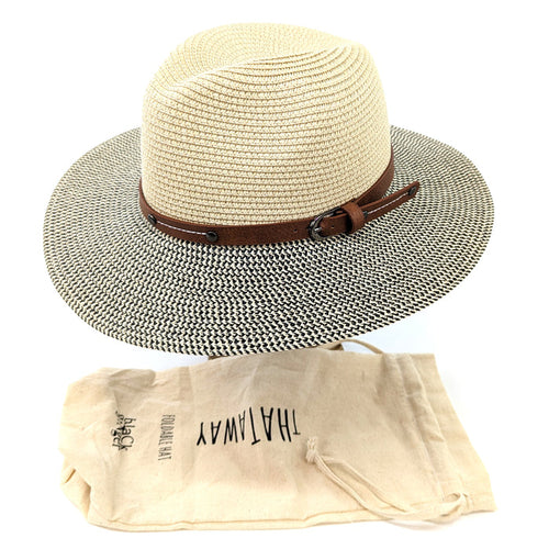 Folding Panama Style Travel Sun Hat - Mottled/Natural with Belt (57cm)