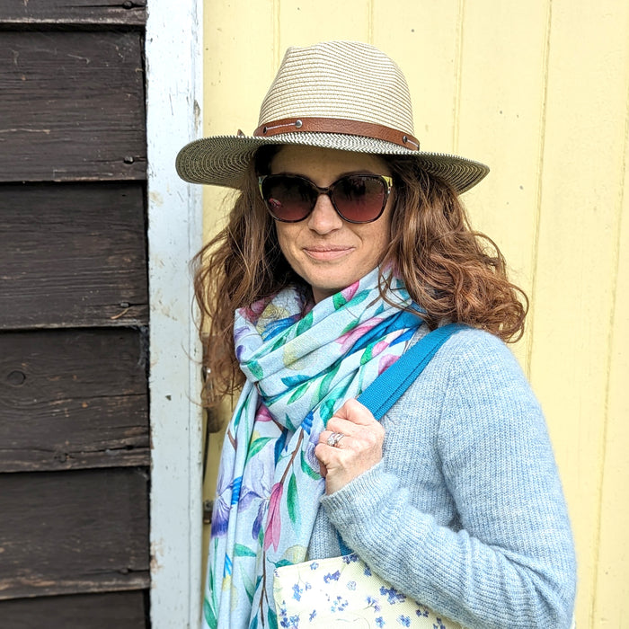 Folding Panama Style Travel Sun Hat - Mottled/Natural with Belt (57cm)