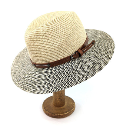 Folding Panama Style Travel Sun Hat - Mottled/Natural with Belt (57cm)