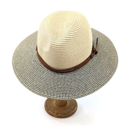 Folding Panama Style Travel Sun Hat - Mottled/Natural with Belt (57cm)