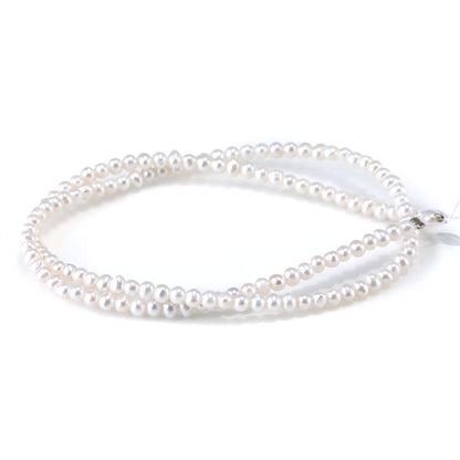 This is a Dakota Stones 3-4mm Freshwater Pearl White Potato Gemstone strand of round beads in 15-16 inch strand.