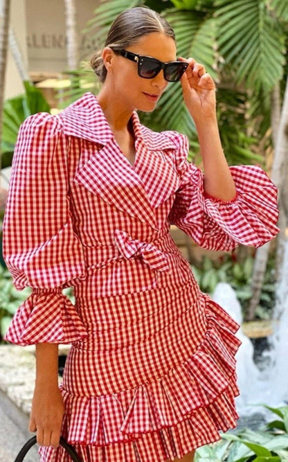 Balmain Balloon - Sleeve Gingham Blouse - Runway Catalog