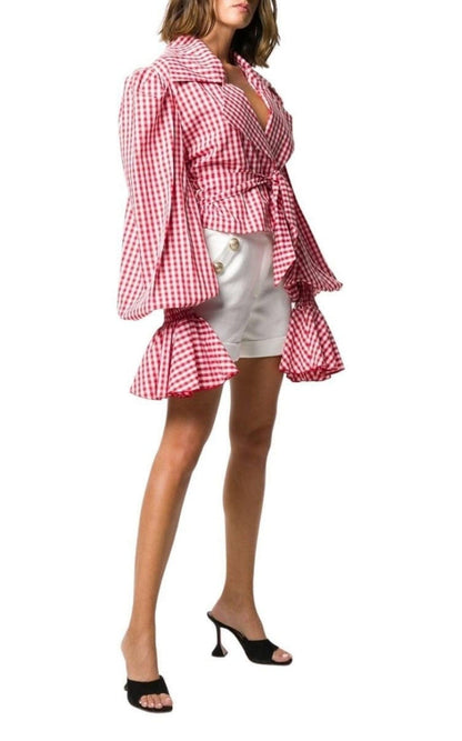 Balmain Balloon - Sleeve Gingham Blouse - Runway Catalog