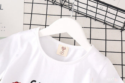 Girls White T-Shirt Denim Skirt Set | Girls Summer Outfit Set