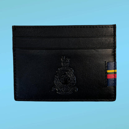 Globe & Laurel Embossed Leather Card Holder - BLACK
