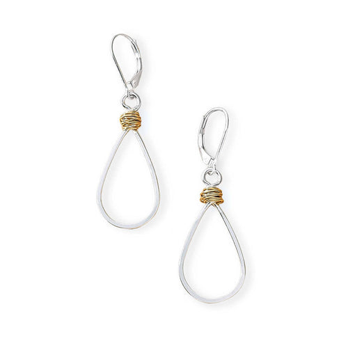 Gold Swirl Teardrop Earring Hammered Wire Sterling Silver