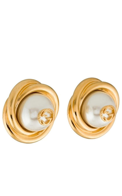 Gucci Gold - tone Double G Faux Pearl Clip - on Earrings - Runway Catalog