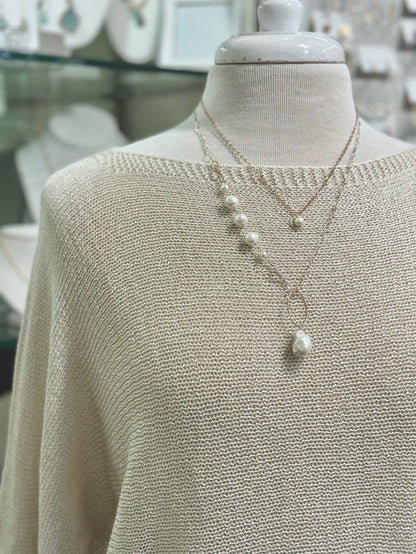 Rose gold and sterling silver layered pearl necklaces