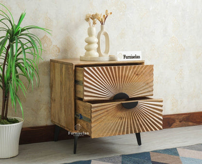 Greece Wooden Two Drawer Bedside Table Nightstand Furniselan Natural Finish
